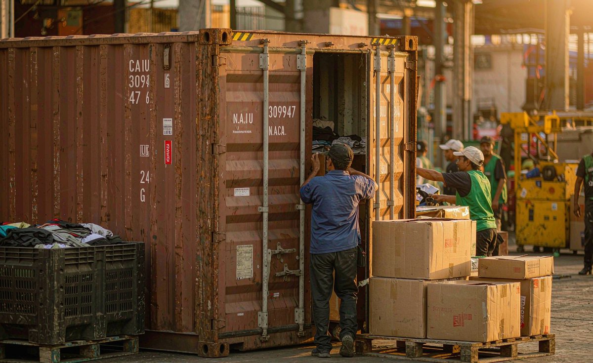 Container being loaded at a garment factory before the Chinese New Year shipping window - GorgeousBen
