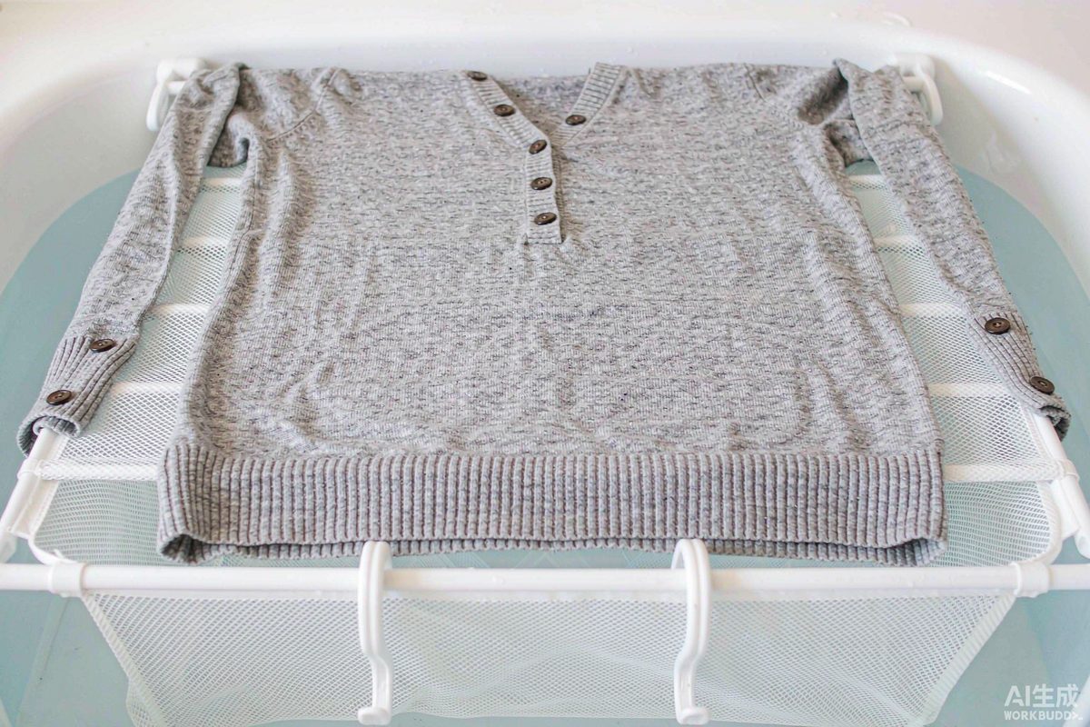 Wool sweater drying flat on a mesh rack away from direct heat - GorgeousBen wool sweater care guide