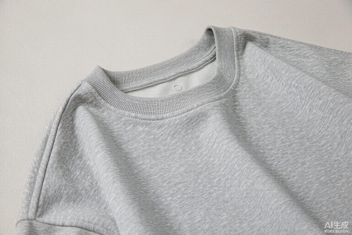 Close-up of a heavyweight cotton t-shirt collar with tight ribbing - the detail that decides whether a tee keeps its shape after washing