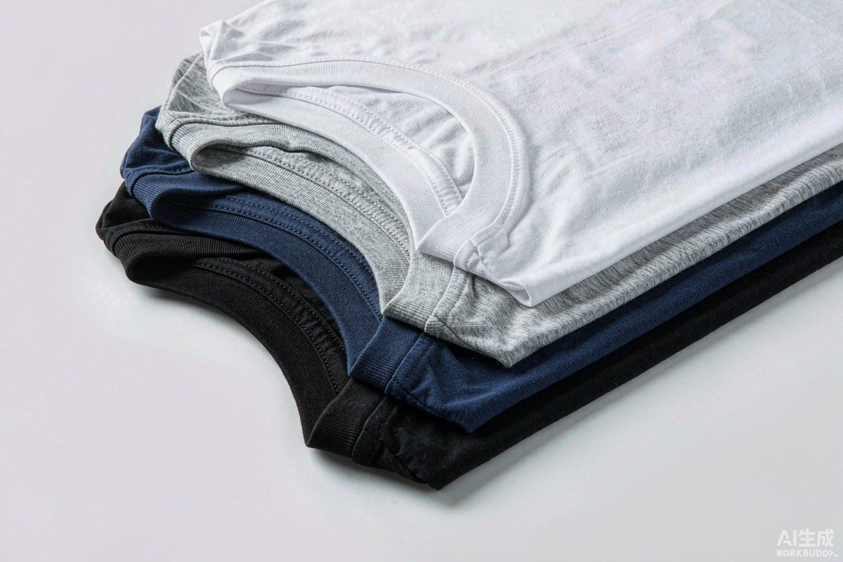 Stack of plain heavyweight cotton t-shirts in neutral colors that hold their shape wash after wash