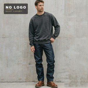 360g Washed Vintage Retro Trendy Crewneck Sweatshirt for Men, Cotton Terry Loose Fit Unisex