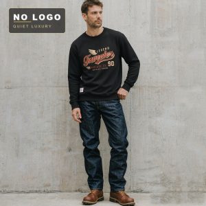 Men's Retro Graphic Crewneck - Terry Cotton Long Sleeve Sweatshirt