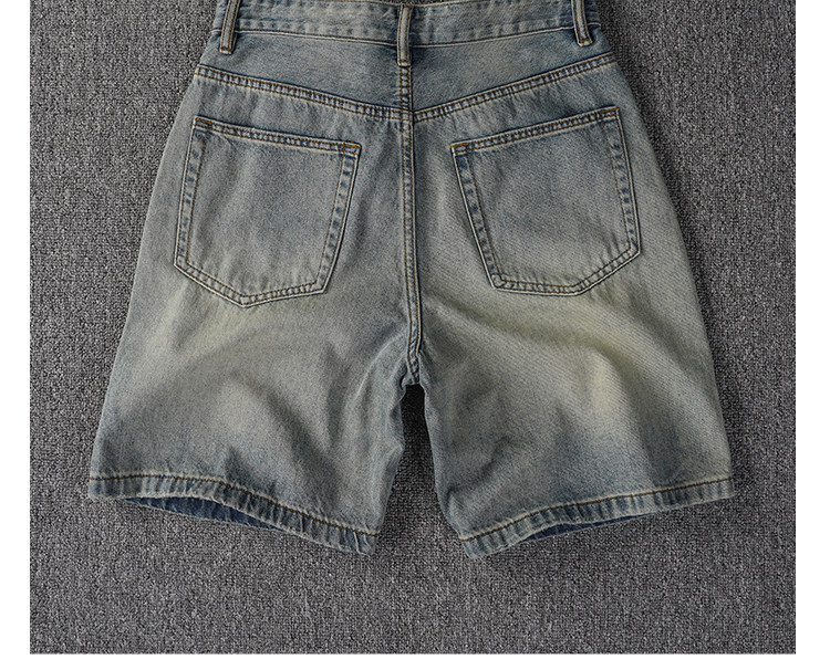 Men's Vintage Blue Ripped Denim Shorts - Relaxed Straight - Image 6