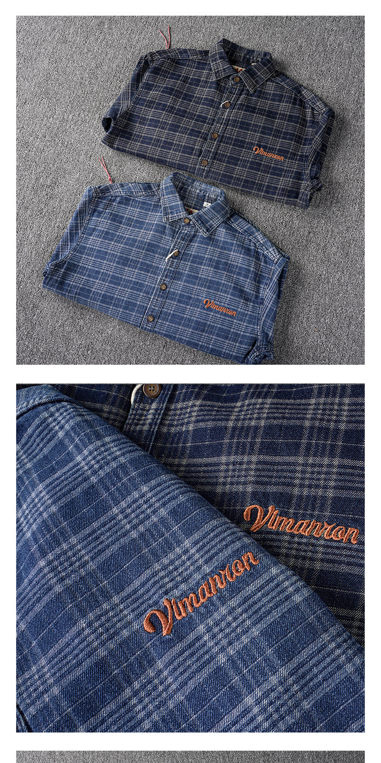 Men's Embroidered Plaid Denim Shirt - Vintage Fit - Image 7
