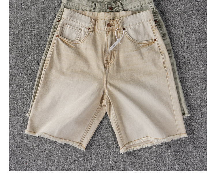 Men's Frayed Hem Denim Shorts - Heavy Wash Bermuda - Image 6