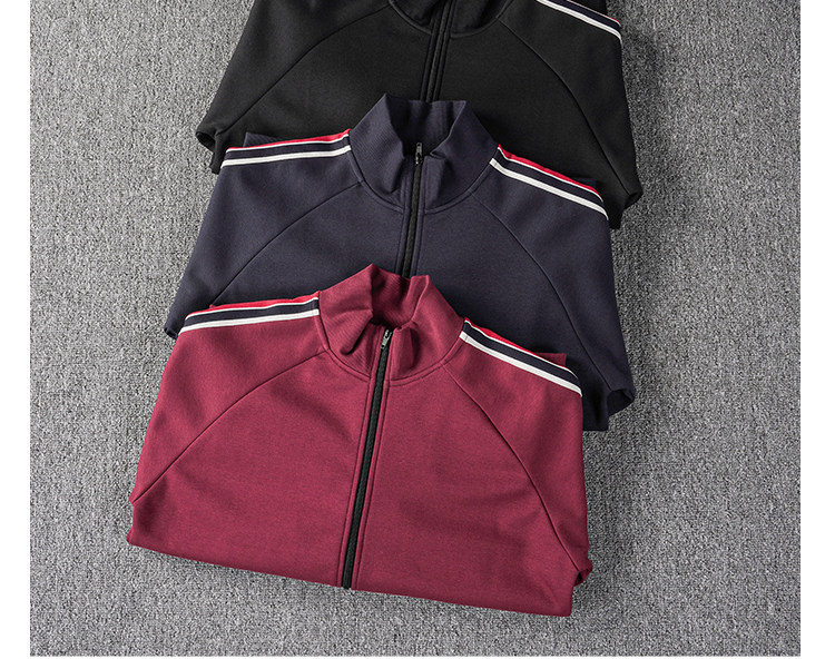Men's Zip-Up Stand Collar Sweatshirt - High Street Webbing Detail Jacket - Image 7