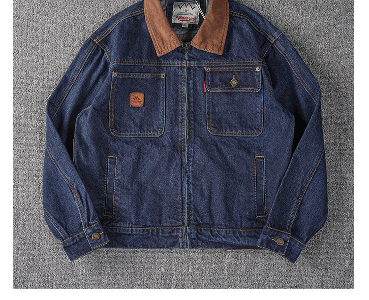 Men's Washed Corduroy-Panel Denim Jacket - Vintage Workwear - Image 6