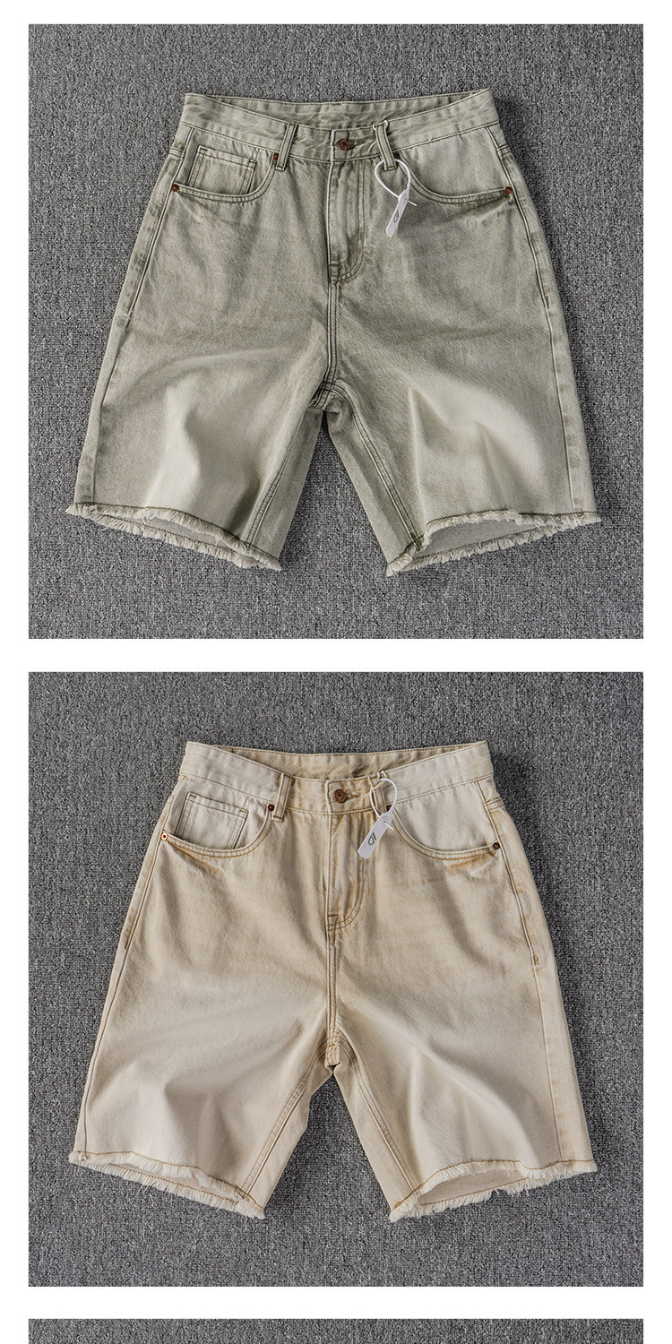 Men's Frayed Hem Denim Shorts - Heavy Wash Bermuda - Image 7