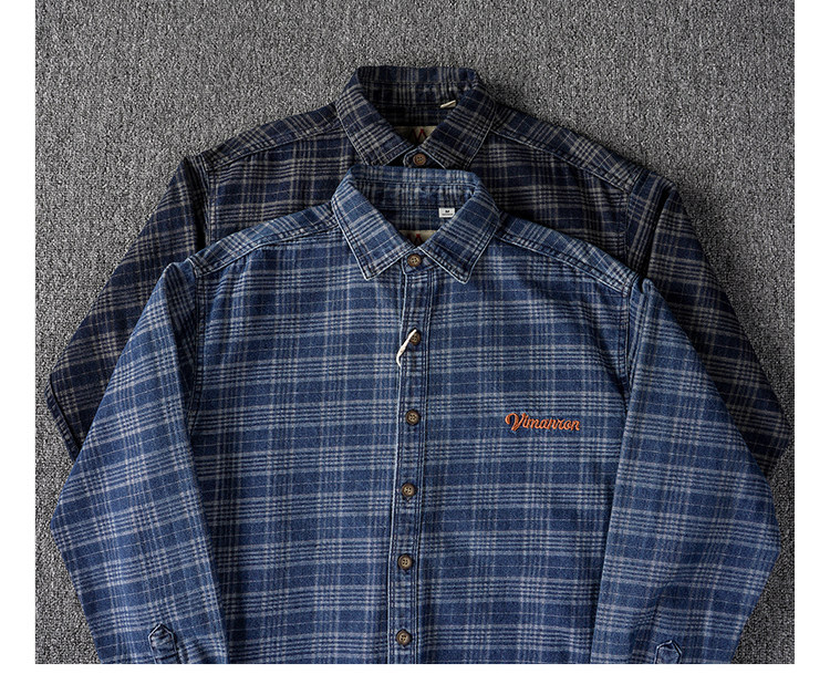 Men's Embroidered Plaid Denim Shirt - Vintage Fit - Image 6