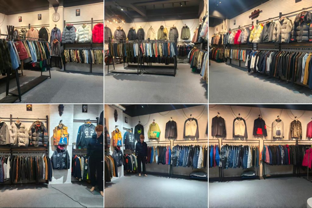 Fabric and garment selection wall at our Shishi workshop showroom
