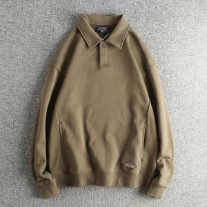 400g High-Weight Thick Warm Terry Cotton Men's Turn-Down Collar Sweatshirt with a Retro Vibe, Trendy Loose Long-Sleeve Top