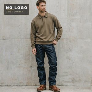 400g High-Weight Thick Warm Terry Cotton Men's Turn-Down Collar Sweatshirt with a Retro Vibe, Trendy Loose Long-Sleeve Top