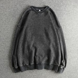 360g Washed Vintage Retro Trendy Crewneck Sweatshirt for Men, Cotton Terry Loose Fit Unisex