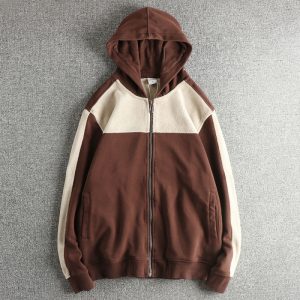 Cold-Resistant and Warm-Keeping, Fleece-Lined and Thickened Design, Stylish Patchwork Hooded Cardigan Sweatshirt for Men, European and American Trendy Casual Outerwear