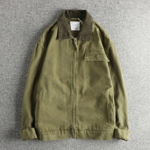 Corduroy Patchwork Collar Design, Heavy-Duty Washed Vintage Men's Detroit Jacket, Loose and Stylish Outerwear