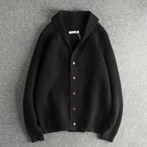 Green Collar Design American-Style Lazy Retro Trendy Men's Knit Sweater Light Business Cardigan Jacket