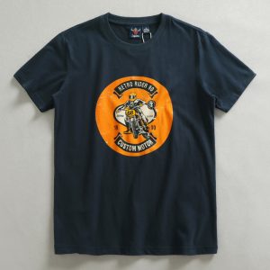 Vintage Off-Road Motorcycle Pattern Short-Sleeve T-Shirt for Men, Brushed Cotton, Comfortable, Trendy American-Style Casual Base Layer Half-Sleeve T-Shirt