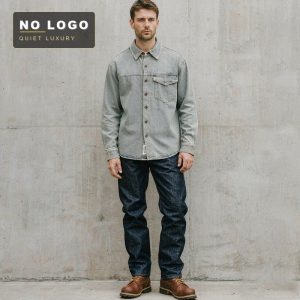 Distinctive Piped Patchwork Heavyweight Washed Vintage Denim Shirt for Men, All-Cotton American Retro Trendy Shirt Jacket