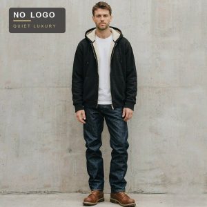 550g Heavyweight Fleece-Lined Embroidered Men's Hooded Sweatshirt Autumn and Winter Warm Fashion Cardigan Jacket Trendy