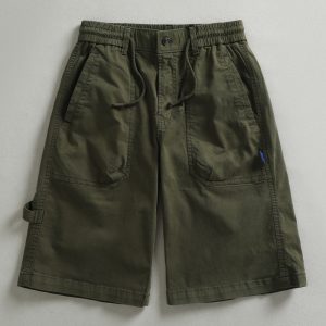 Men's Washed Cotton Cargo Shorts - Elastic Waist Mid Length