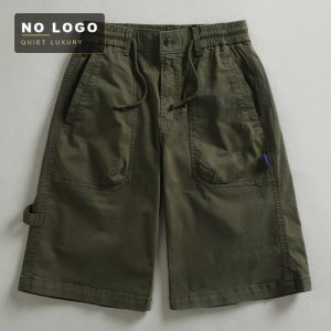 Men's Washed Cotton Cargo Shorts - Elastic Waist Mid Length