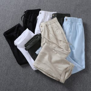 Men's Linen-Blend Relaxed Pants - Elastic Waist Old Money Style