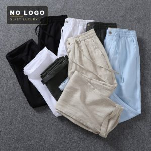 Men's Linen-Blend Relaxed Pants - Elastic Waist Old Money Style