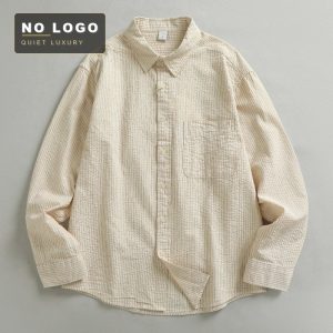Men's seersucker shirt with embroidered relaxed fit