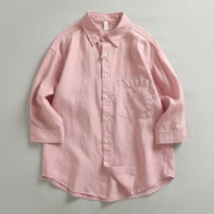 Retro Linen Fabric Three-Quarter Sleeve Simple Shirt for Men, Summer Cool and Comfortable, Loose Casual Fit