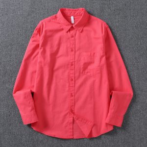 Men's Red Linen Blend Shirt - Pocket Detail Smart Casual