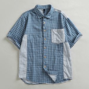 Men's Short Sleeve Washed Shirt - Contrast Panel Summer