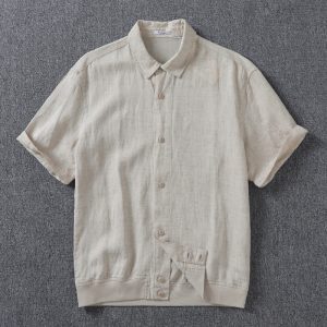 Linen Lyocell Blend Old-Money Style Trendy Short-Sleeve Shirt for Men, Lightweight Loose Casual Summer Shirt