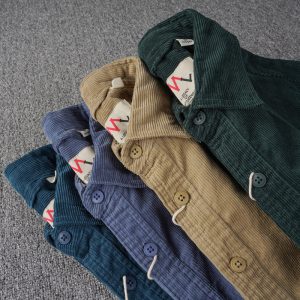 Men's Heavy Corduroy Button-Up Shirt - Washed Embroidered