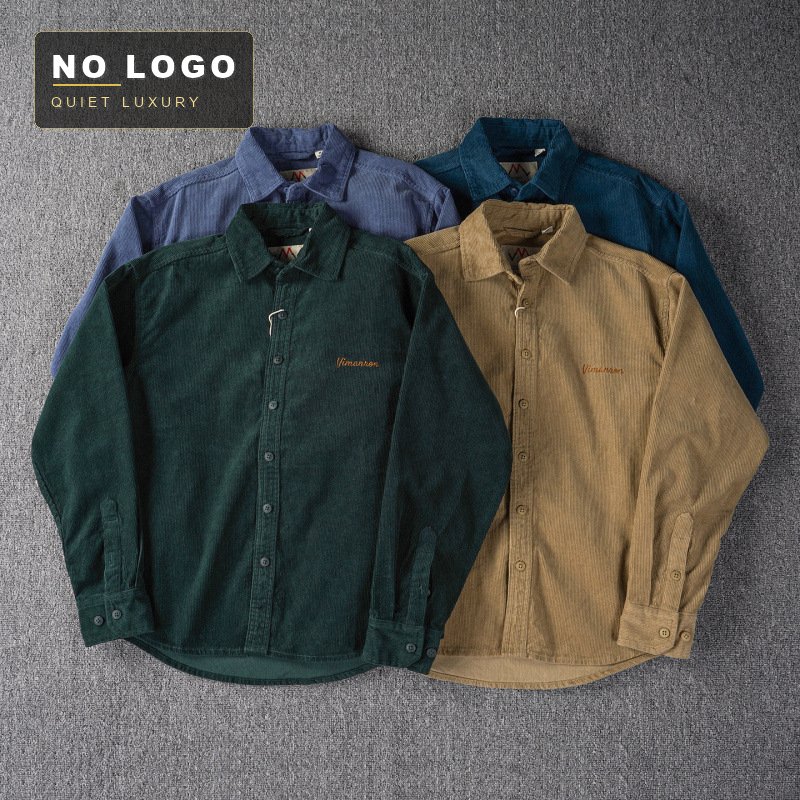 Men's Heavy Corduroy Button-Up Shirt - Washed Embroidered - Image 7