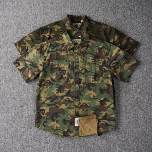 Premium American Retro Trendy Military Camo Short-Sleeve Shirt for Men, Lightweight All-Cotton Summer Casual Shirt