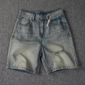 Men's Vintage Blue Ripped Denim Shorts - Relaxed Straight