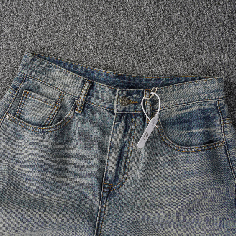 Men's Vintage Blue Ripped Denim Shorts - Relaxed Straight - Image 3
