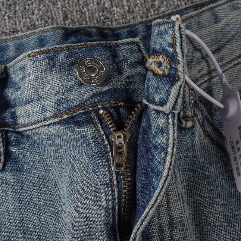 Men's Vintage Blue Ripped Denim Shorts - Relaxed Straight - Image 4