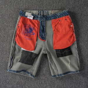 Men's Ripped Patchwork Denim Shorts - Vintage Straight