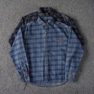 Men's Embroidered Plaid Denim Shirt - Vintage Fit
