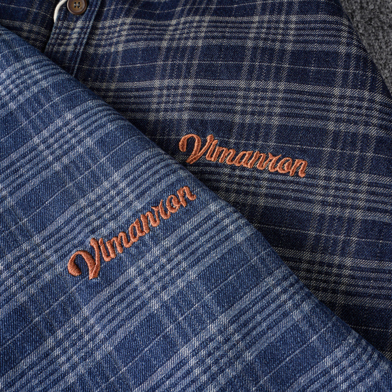 Men's Embroidered Plaid Denim Shirt - Vintage Fit - Image 3