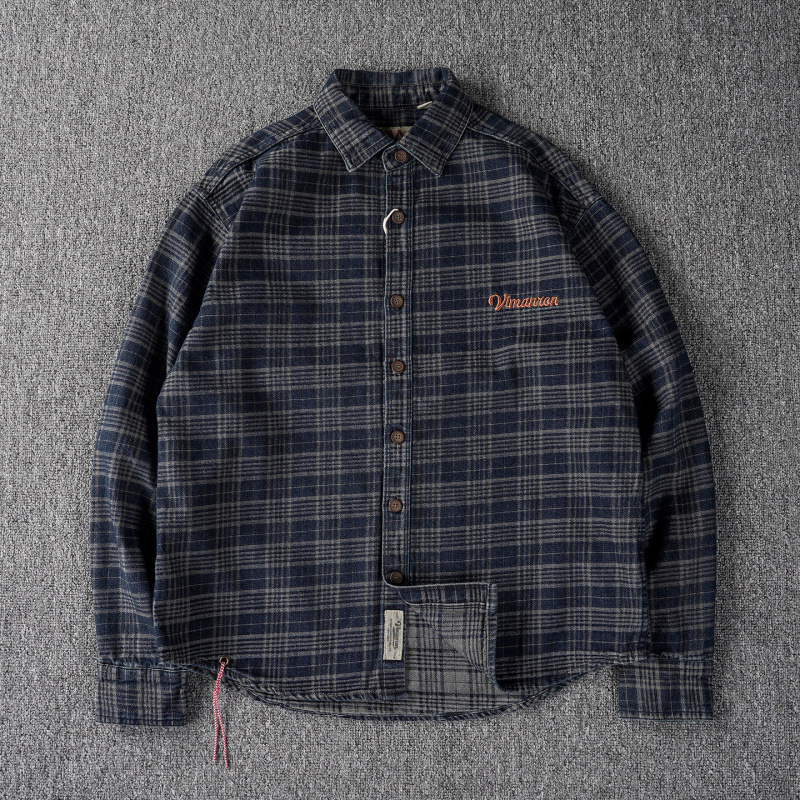 Men's Embroidered Plaid Denim Shirt - Vintage Fit - Image 4