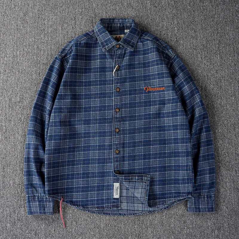 Men's Embroidered Plaid Denim Shirt - Vintage Fit - Image 5