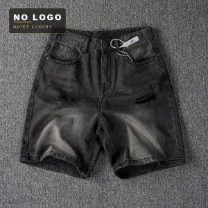 Men's Washed Black Denim Shorts - Distressed Relaxed