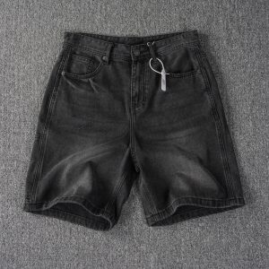 Men's Whiskered Black Denim Shorts - Side Cargo Pocket