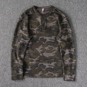 Men's 300G Heavyweight Camo Henley Long Sleeve Tee - Washed Vintage