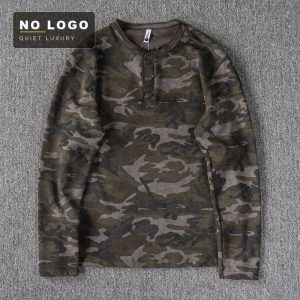 300g heavyweight camo henley long-sleeve tee in washed vintage finish
