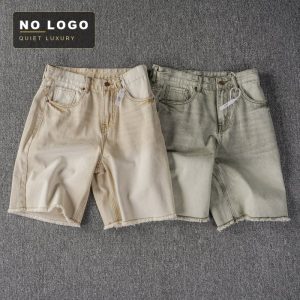 Men's Frayed Hem Denim Shorts - Heavy Wash Bermuda