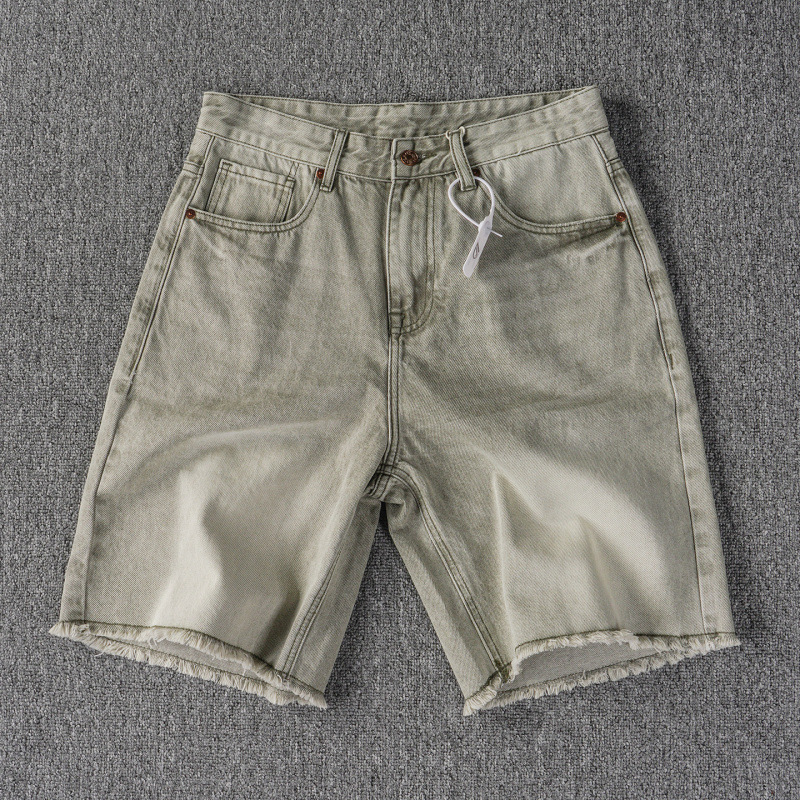 Men's Frayed Hem Denim Shorts - Heavy Wash Bermuda - Image 3