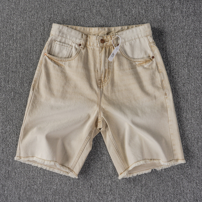 Men's Frayed Hem Denim Shorts - Heavy Wash Bermuda - Image 4